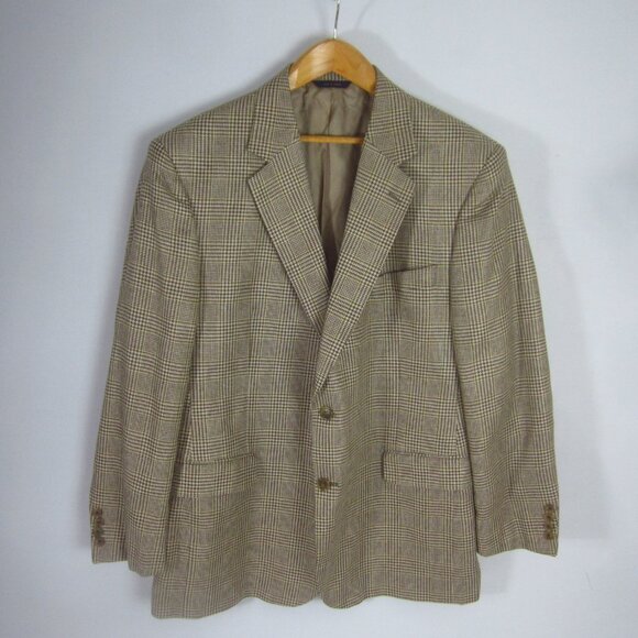 Brooks Brothers Madison 45R Beige Houndstooth 100% Silk LS Sport Coat Blazer - Picture 1 of 16